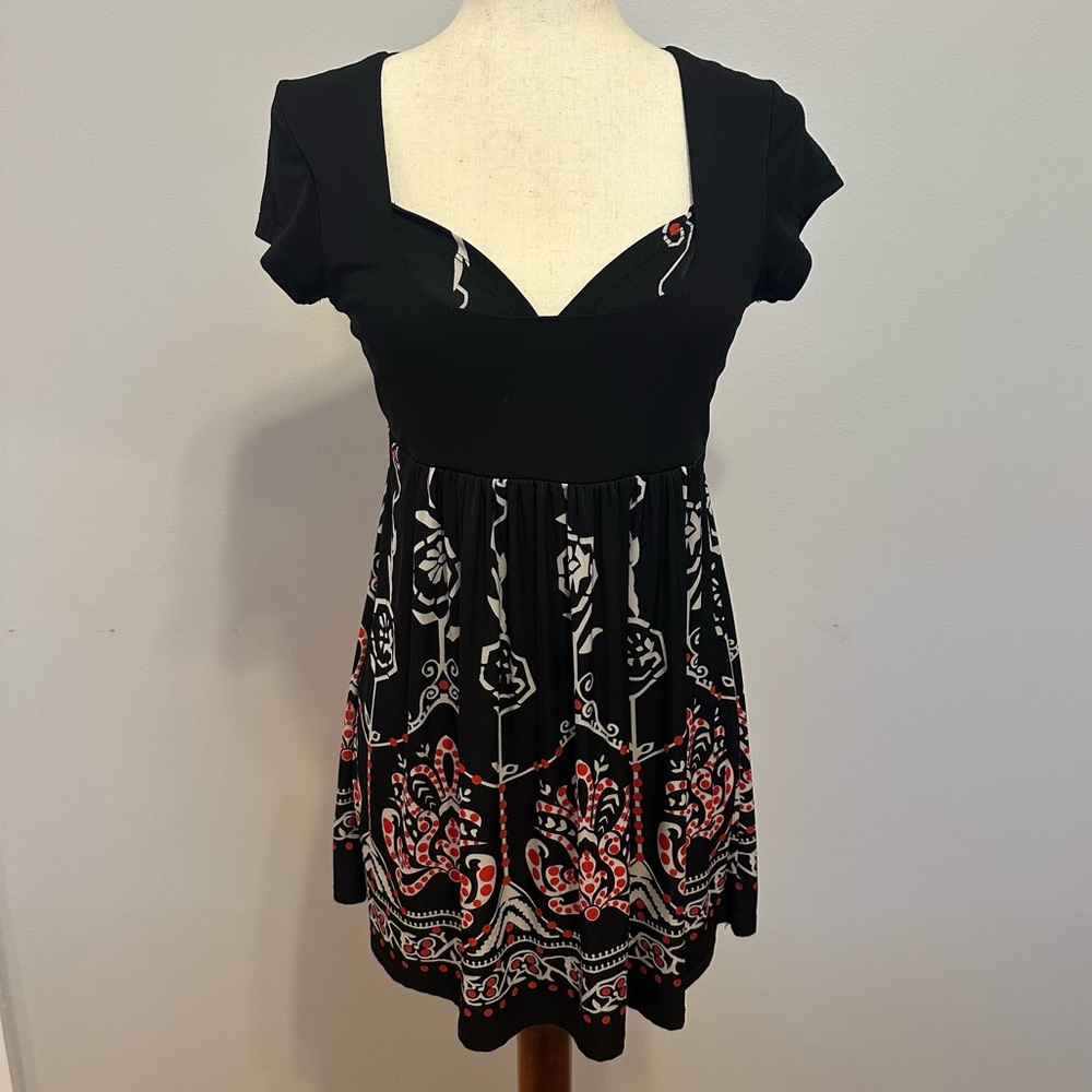 90s Roomates California Brand Babydoll Tie Back Patterned Tunic Top